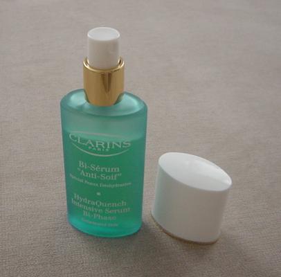Clarins HydraQuench serum uncapped. Shake well before use to mix the two 